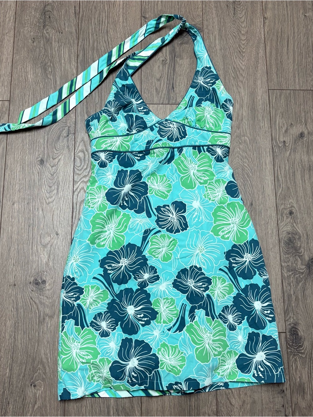Y2K reversible halter dress floral striped coverup small